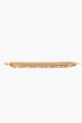 Women's Tiered Figaro & Curb Chain Bracelet in Gold