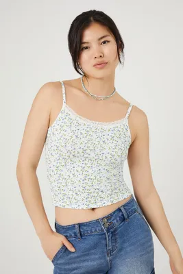 Women's Ditsy Floral Cropped Cami in Blue/White, XL