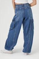 Women's Denim Wide-Leg Cargo Joggers in Medium Denim, 29