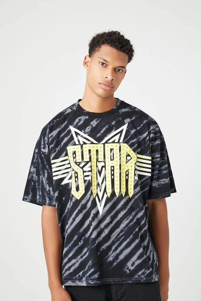 Men Studded Star Graphic Tee in Black Medium