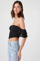 Women's Off-the-Shoulder Bustier Crop Top in Black, XL