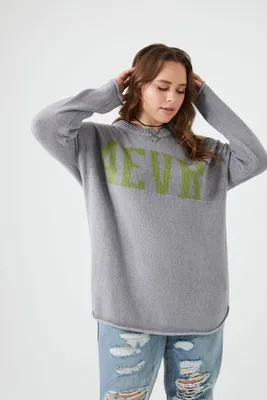 Women's 4EVR Graphic Cutout Sweater in Heather Grey, 1X