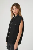 Women's Button-Up Denim Vest Black