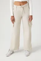 Women's Twill Drawstring Cargo Pants in White Small