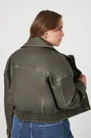 Women's Faux Leather Moto Jacket in Grey, 1X