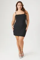 Women's Rhinestone Mini Dress in Black, 2X