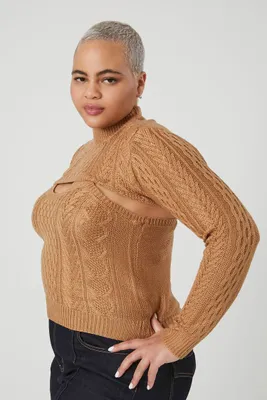 Women's Sweater-Knit Combo Top in Camel, 3X