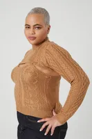 Women's Sweater-Knit Combo Top in Camel, 3X