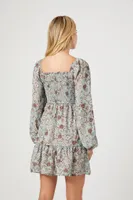 Women's Floral Paisley Print Mini Dress in Sage Large