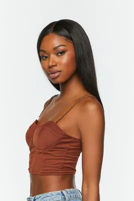 Women's Chain-Strap Bustier Crop Top in Cognac, XL