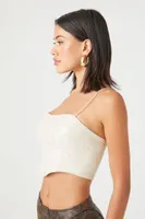 Women's Faux Leather Bustier Cropped Cami in Birch, XL