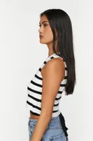 Women's Striped Strappy Sleeveless Crop Top in Black/White Medium