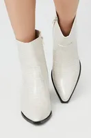 Women's Faux Croc Block Heel Booties in White, 7.5