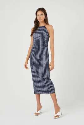Women's Striped Poplin Midi Dress