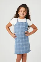 Girls Plaid Denim Dress (Kids) in Light Denim, 11/12