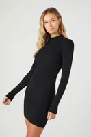 Women's Puff-Sleeve Mini Sweater Dress in Black Large