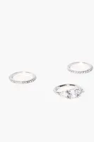 Women's CZ Thin Ring Set in Clear/Silver, 7