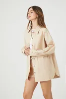 Women's Poplin Cotton-Blend Shacket in Taupe Medium