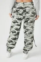 Women's Mid-Rise Camo Print Cargo Joggers in Olive, XL