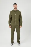 Men Seamed Cotton-Blend Shirt in Olive Large