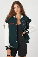 Women's New York Varsity Letterman Bomber Jacket in Green Small