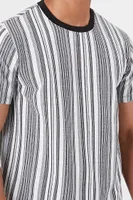 Men Textured Striped Crew T-Shirt in Black, XXL