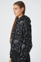 Women's Doodle Graphic Hoodie in Black Small