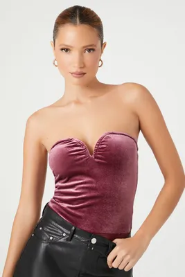 Women's Sweetheart Velvet Bodysuit Wine