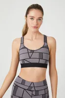 Women's Geo Print Cutout Sports Bra in Black/Charcoal Small