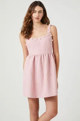 Women's Faux Pearl-Trim Tweed Mini Dress in Pink Small