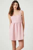 Women's Faux Pearl-Trim Tweed Mini Dress in Pink, XL