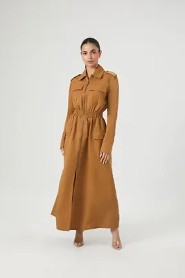 Women's Long-Sleeve Maxi Shirt Dress in Cigar Large