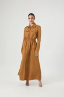 Women's Long-Sleeve Maxi Shirt Dress in Cigar Small