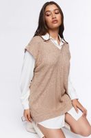 Women's Sweater Vest & Shirt Combo Dress in Tan/White, XS