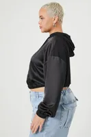 Women's Satin Cropped Hoodie in Black, 2X