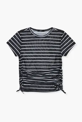 Girls Striped Drawstring Top (Kids) Black/White,