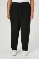 Women's Faux Shearling Drawstring Joggers in Black, 0X