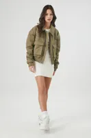 Women's Quilted Pocket Bomber Jacket in Olive Small