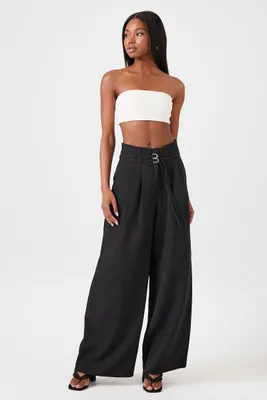 Women's Paperbag Wide-Leg Pants in Black, XS