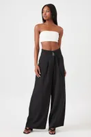 Women's Paperbag Wide-Leg Pants in Black, XS