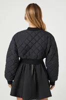 Women's Cropped Quilted Bomber Jacket in Black, XL