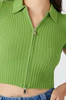 Women's Dual-Zip Sweater-Knit Top in Herbal Green Small