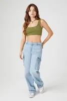 Women's Ribbed Scoop Neck Cropped Tank Top in Olive, XL