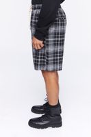 Men Plaid Drawstring Shorts in Black, XXL