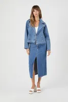 Women's Denim Double-Breasted Trench Jacket in Medium Denim Small