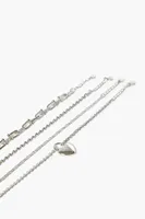 Women's Heart Charm Chain Bracelet Set in Silver