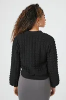 Women's Popcorn Knit Bomber Jacket in Black Large