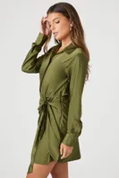 Women's Satin Mini Wrap Dress in Cypress , XS