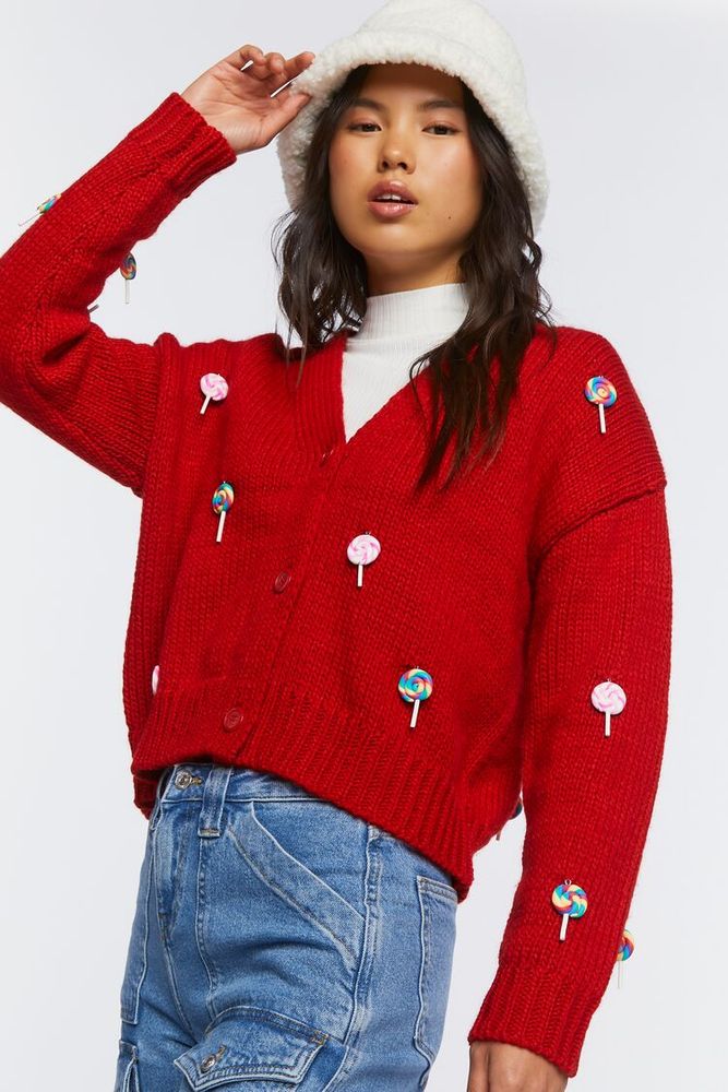 Overvind Mobilisere Tilladelse Forever 21 Women's Lollipop Cardigan Sweater in Red, XS | Dulles Town Center