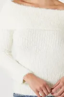 Women's Fuzzy Knit Off-the-Shoulder Sweater